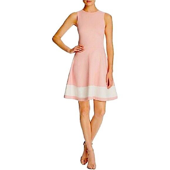 Aqua Bloomingdale’s Pink & White Color Block Sleeveless Dress Size Medium - Picture 1 of 8